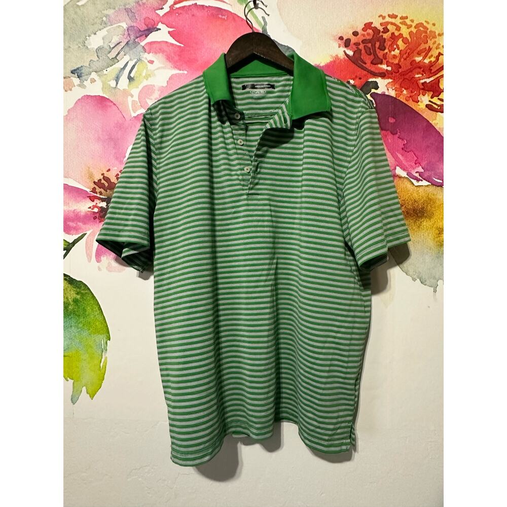 Greg Norman Men's Play Dry Short Sleeve Polo Golf Shirt XL Green White Stripped